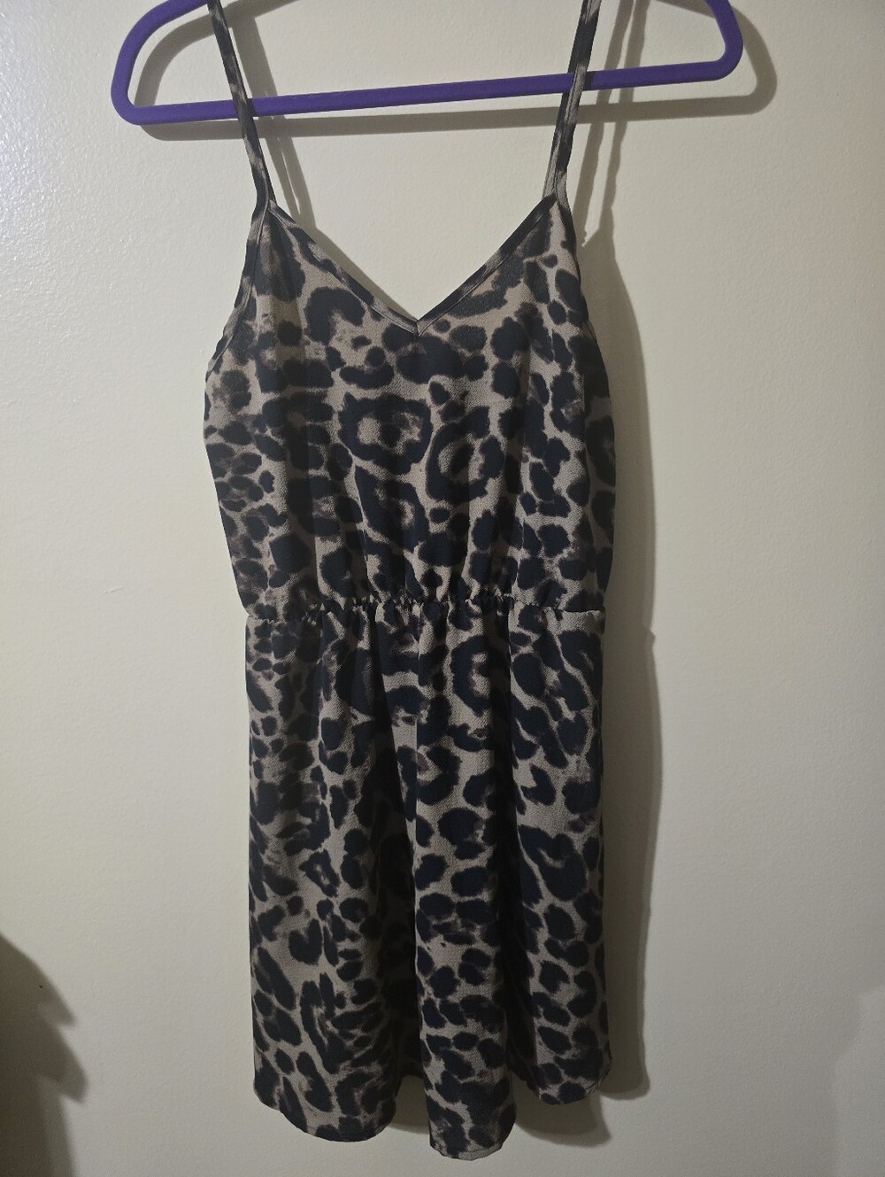 SHEIN Taupe and Black Leopard Print Spaghetti Strap Dress